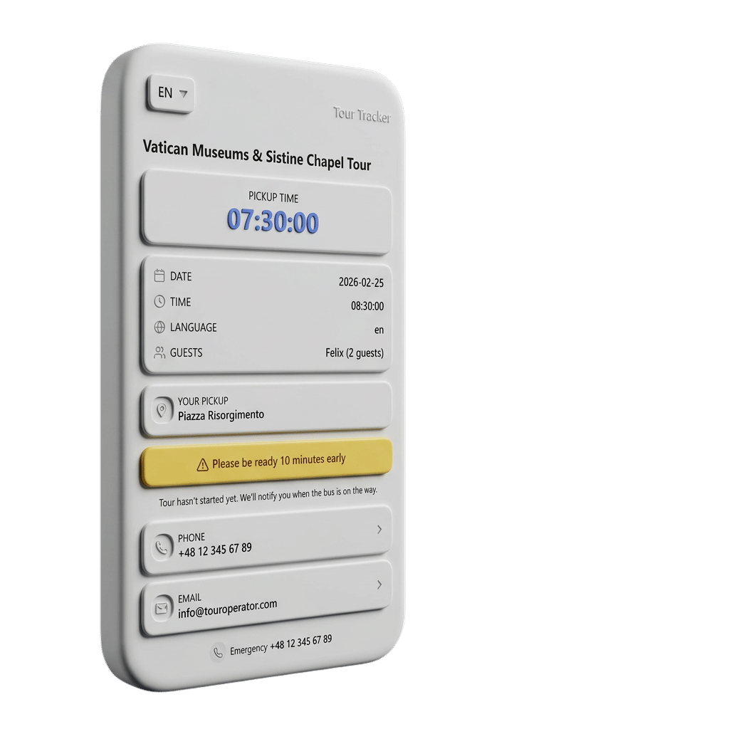 Self-service Portal with tour details