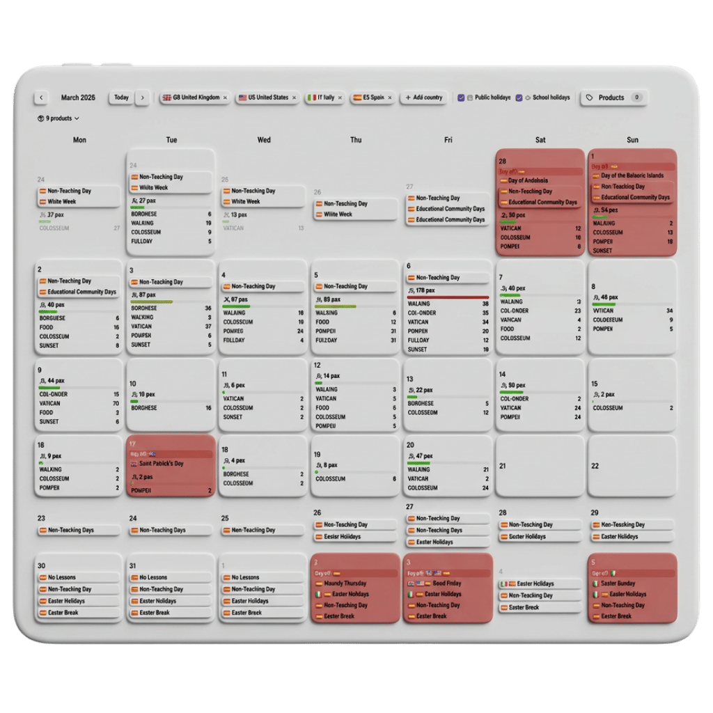 Tour planning calendar with country demand