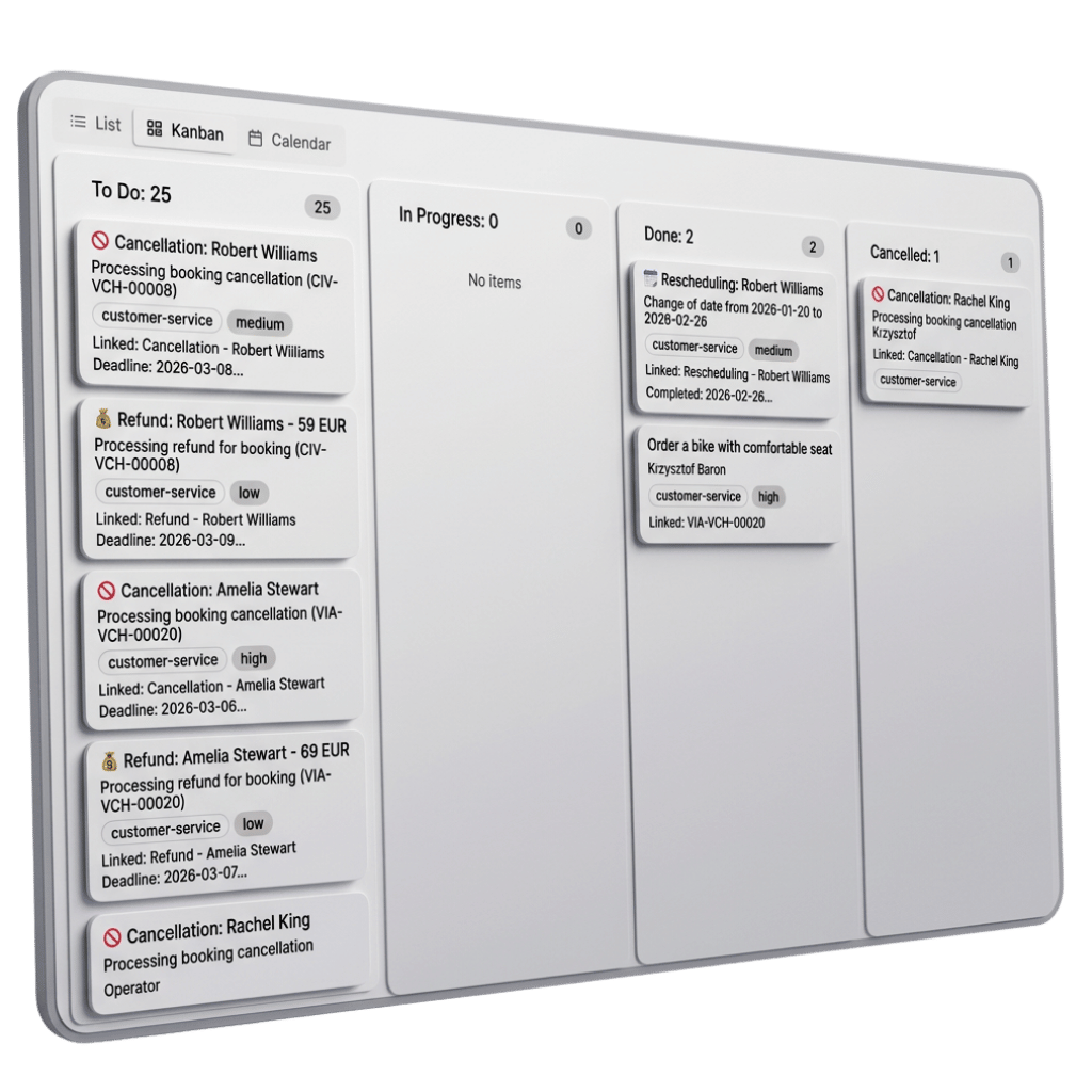 Task panel with booking and tour context