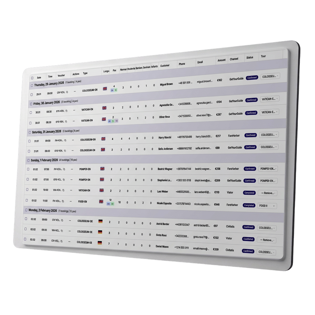 Unified booking list with all sources