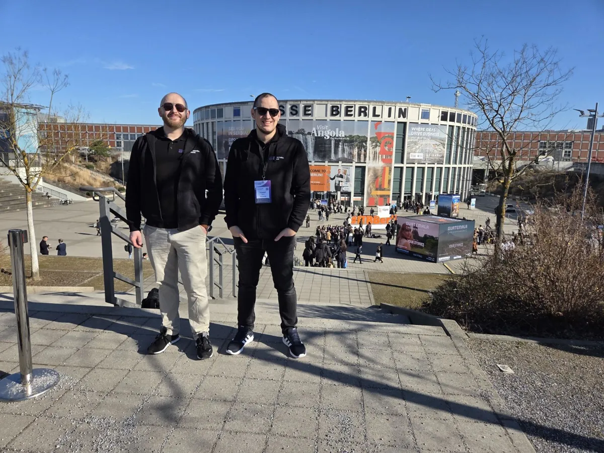 Krzysztof and Waldek in front of the ITB Berlin exhibition halls